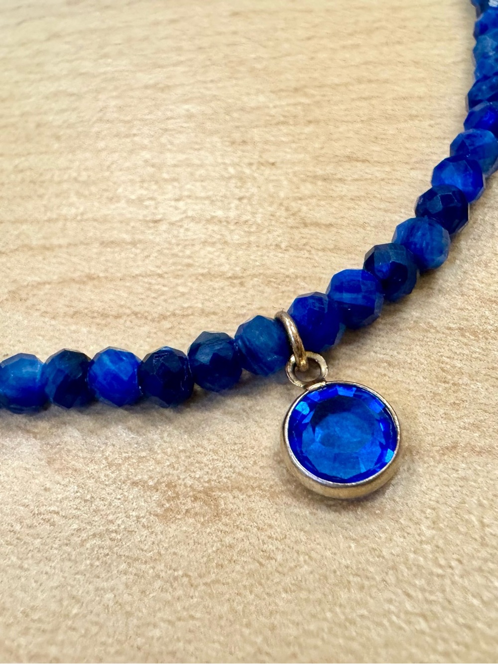 Blue Faceted Bead Necklace with Blue Crystal Charm